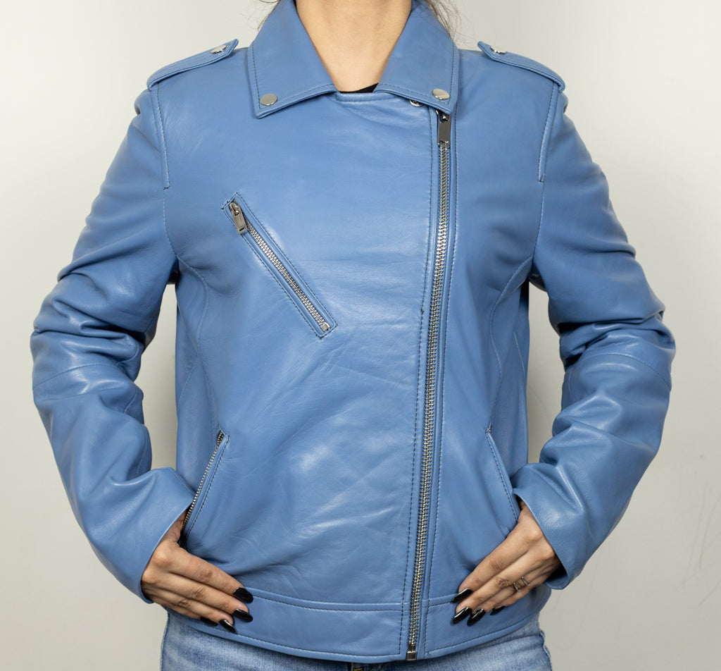 Cosima Women’s Sky Blue Leather Jacket