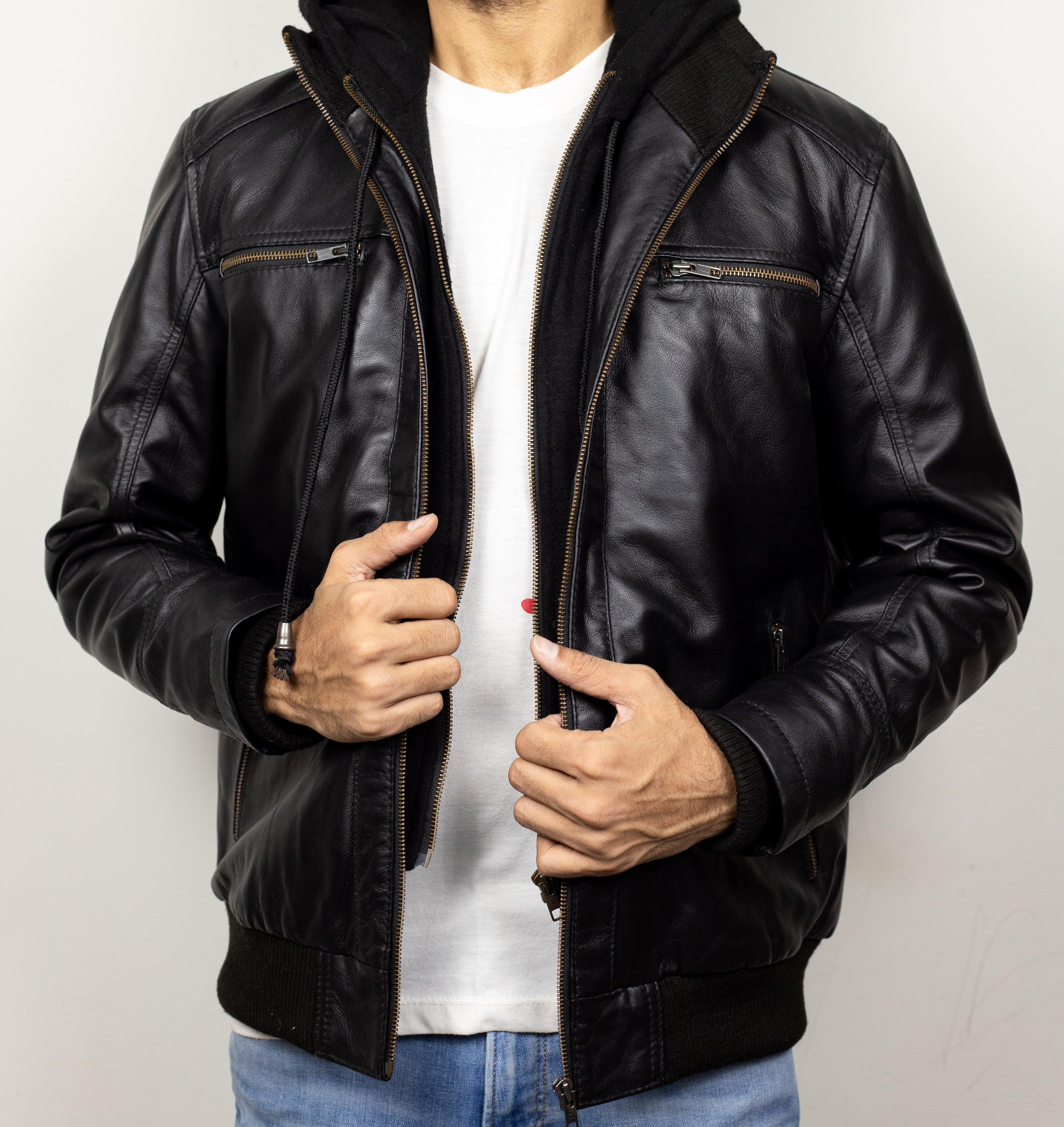 Hooded Black Leather Jacket