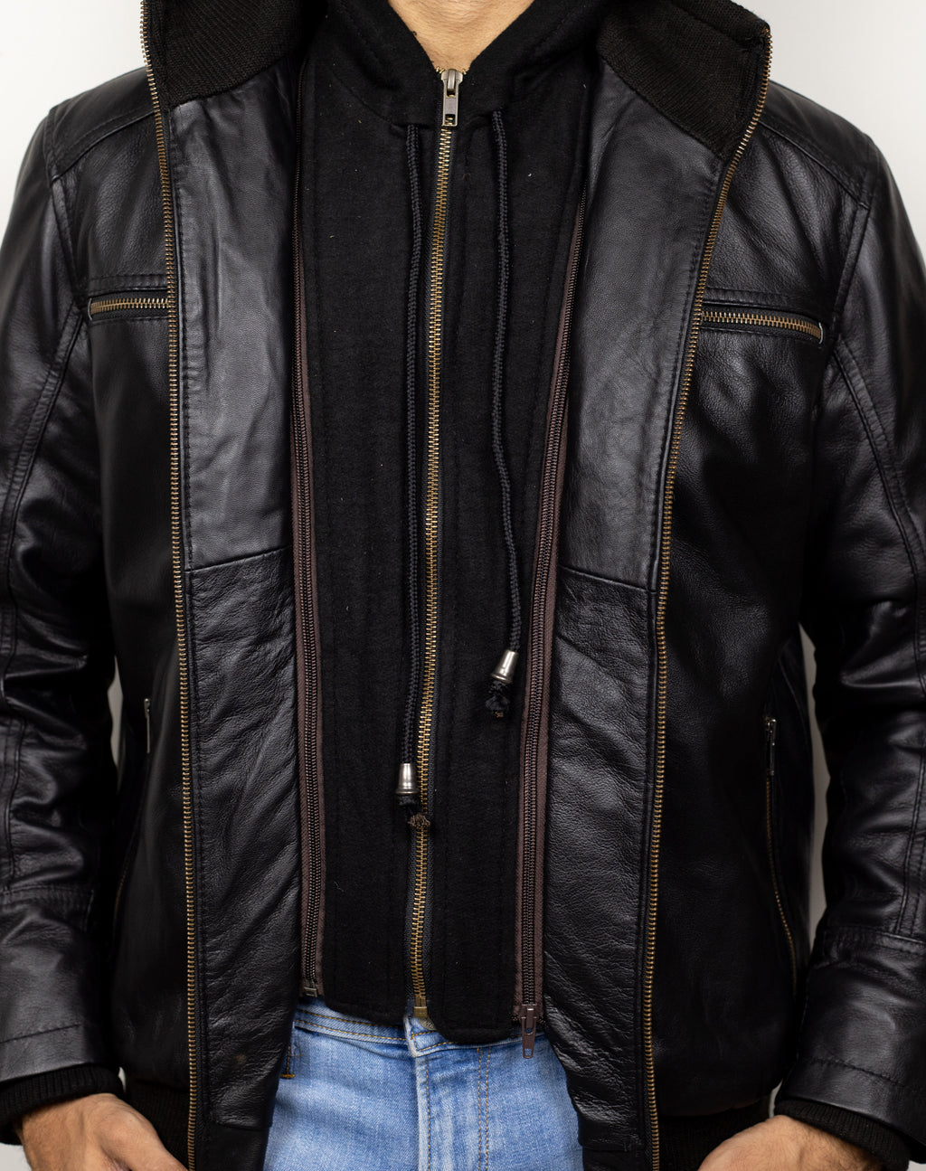 Hooded Black Leather Jacket