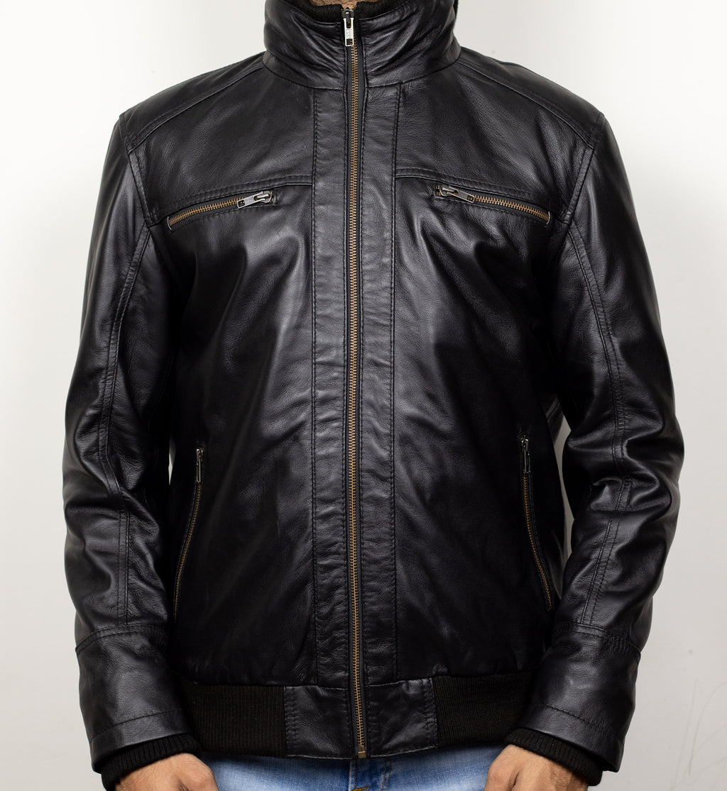 Hooded Black Leather Jacket