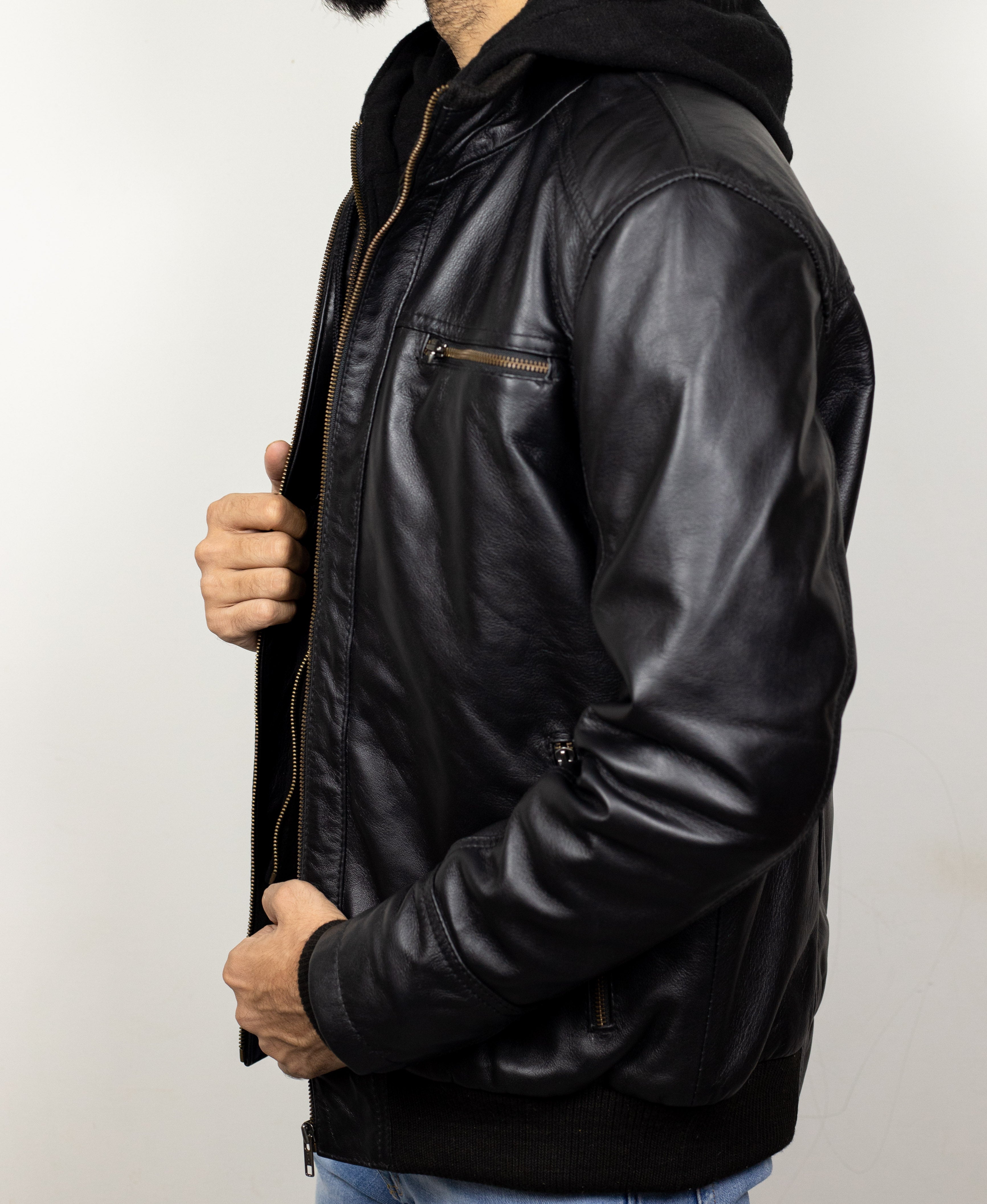 Hooded Black Leather Jacket