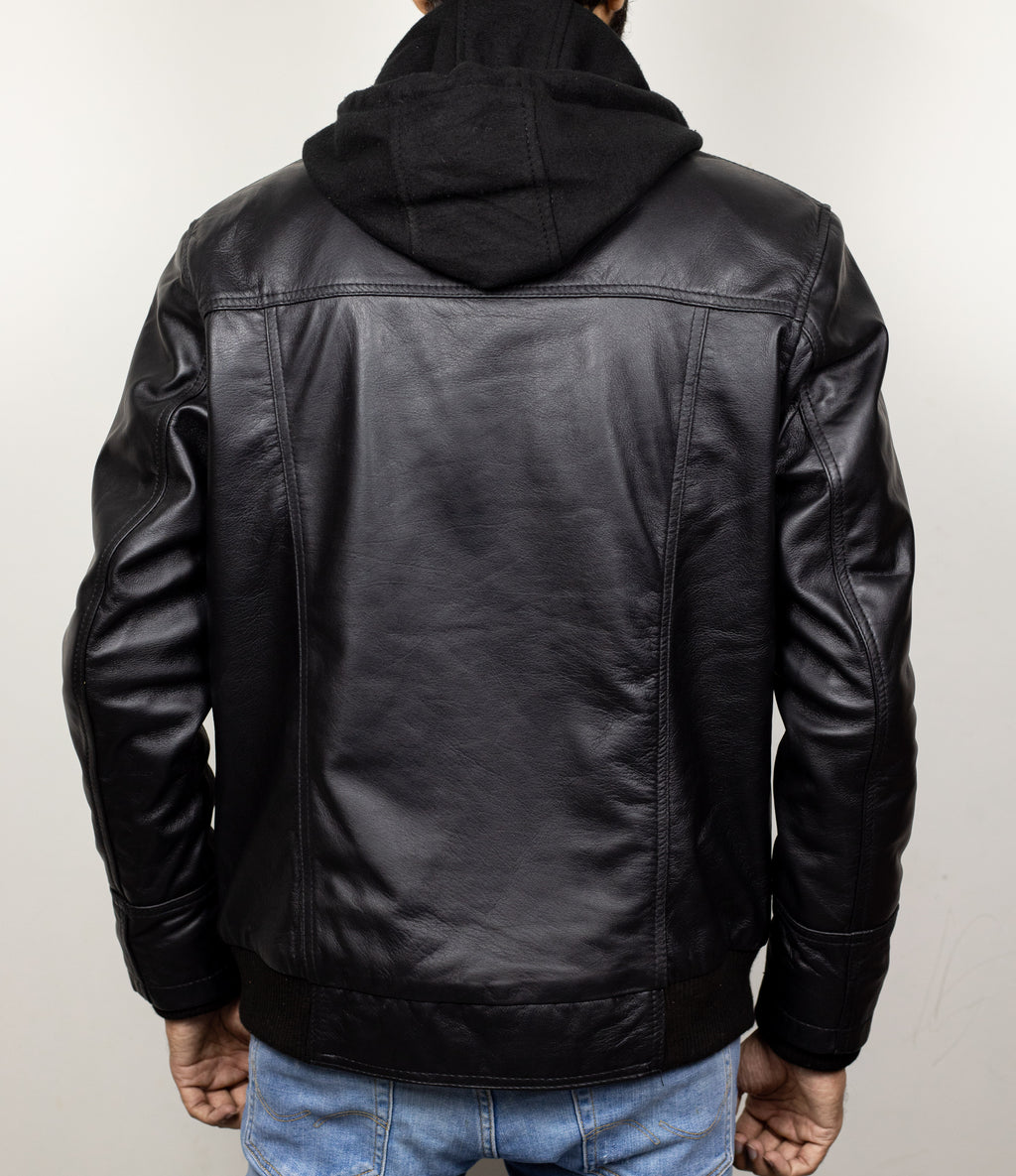 Hooded Black Leather Jacket