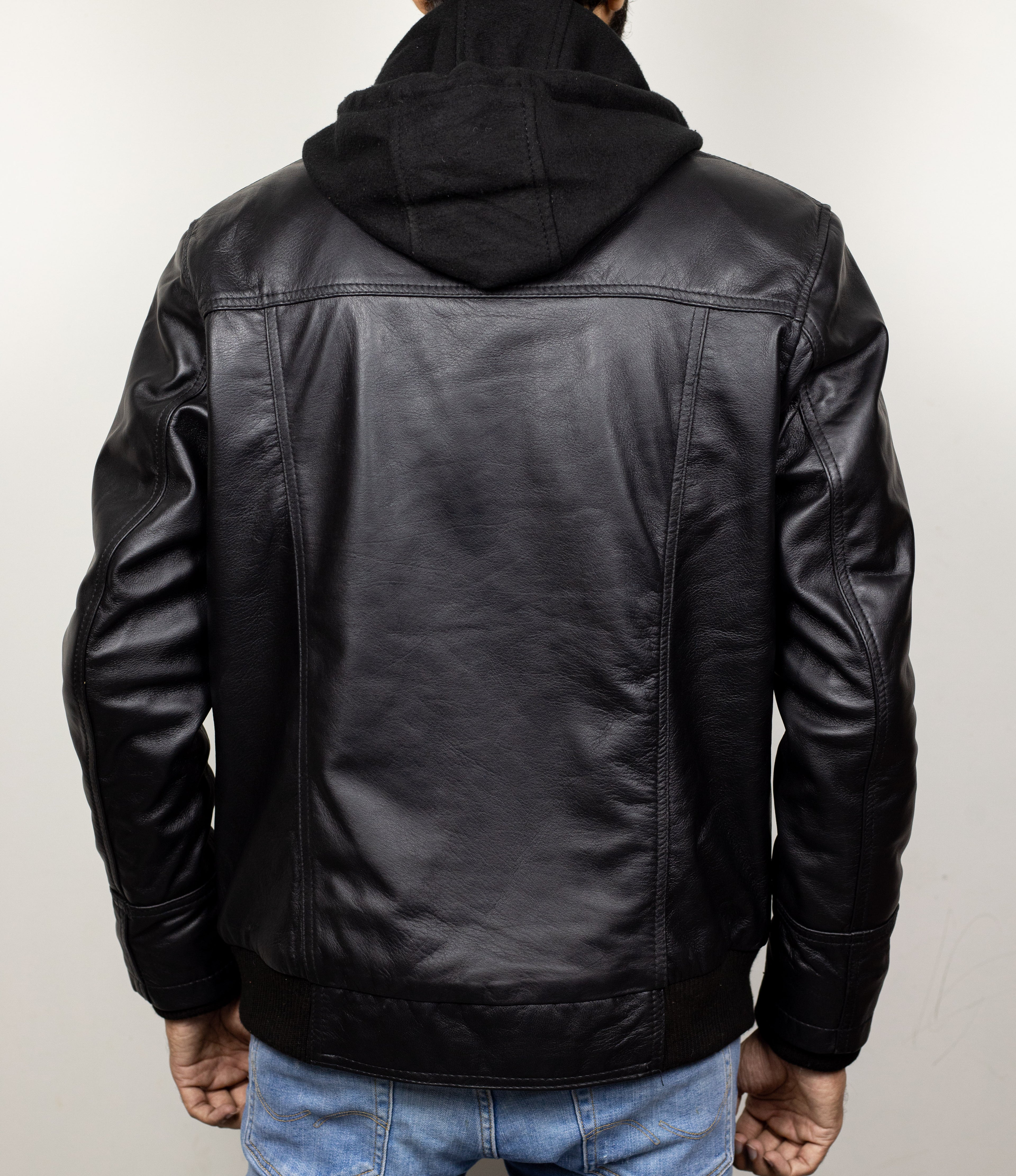 Hooded Black Leather Jacket