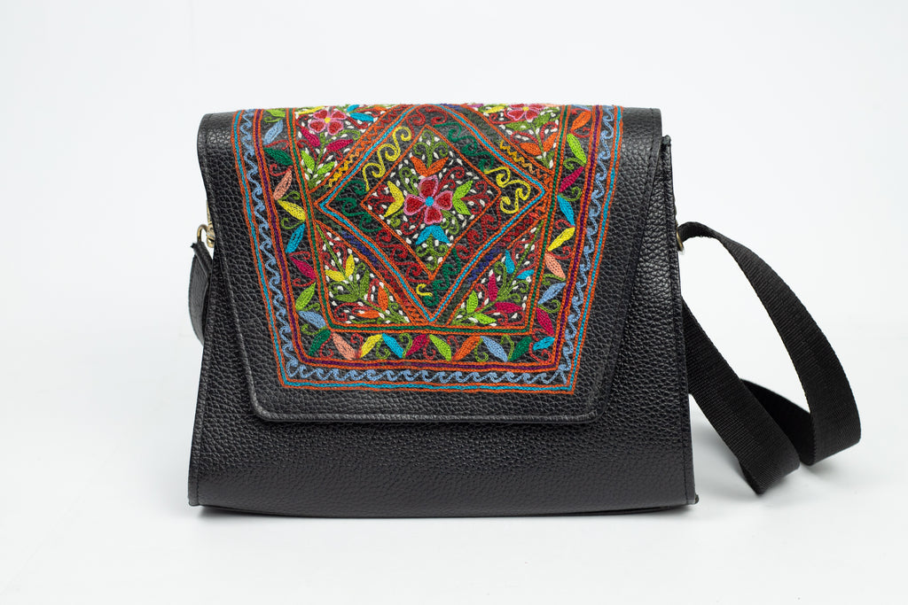 Embroidered Leather Crossbody Purse