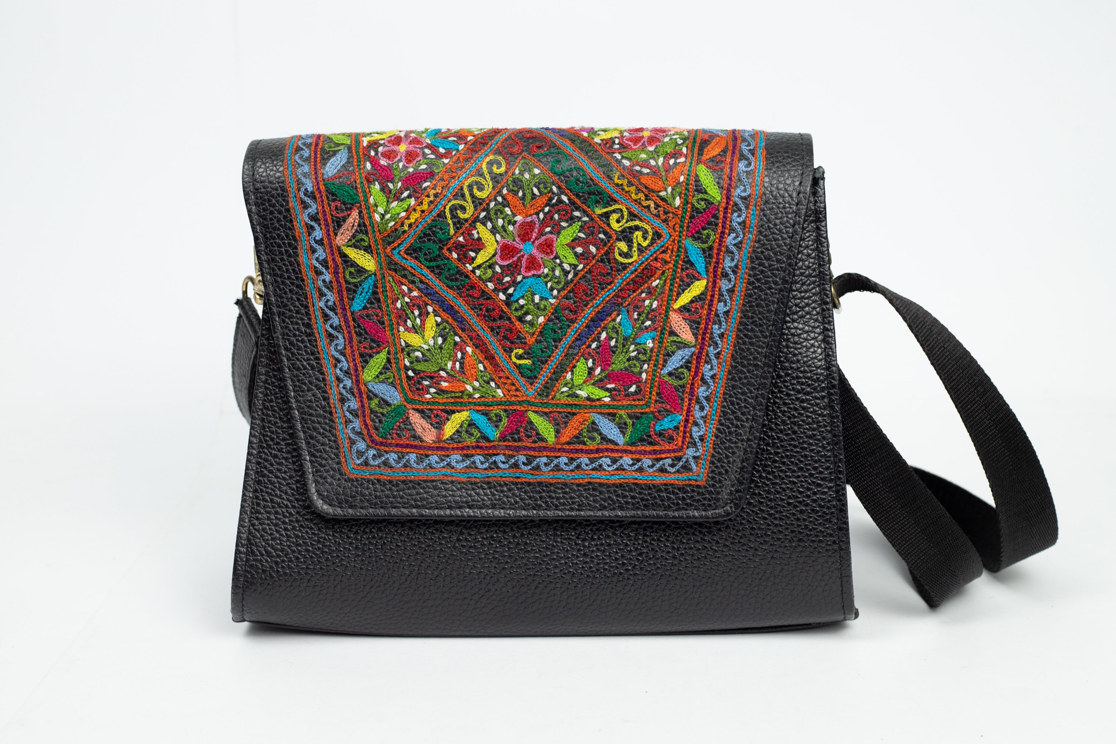 Embroidered Leather Crossbody Purse