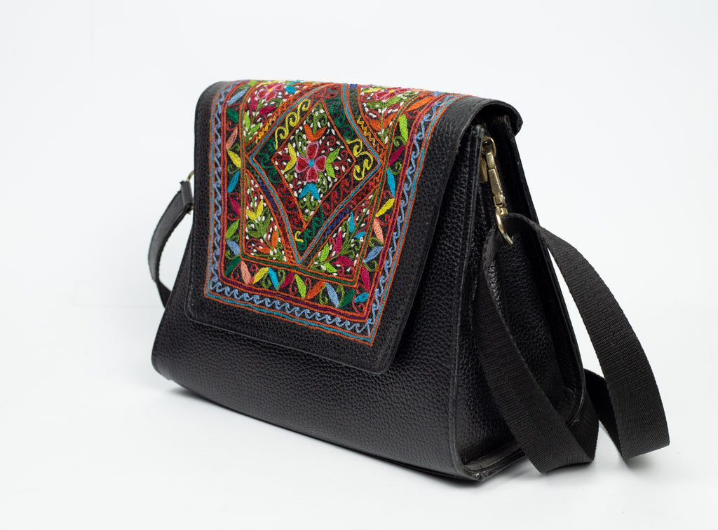 Embroidered Leather Crossbody Purse