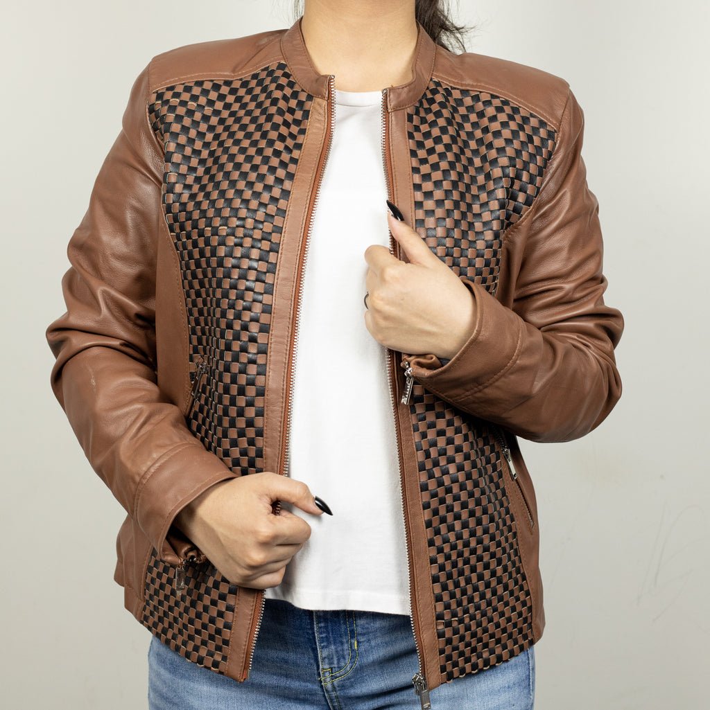 Women Cafe Racer Brown Leather Jacket