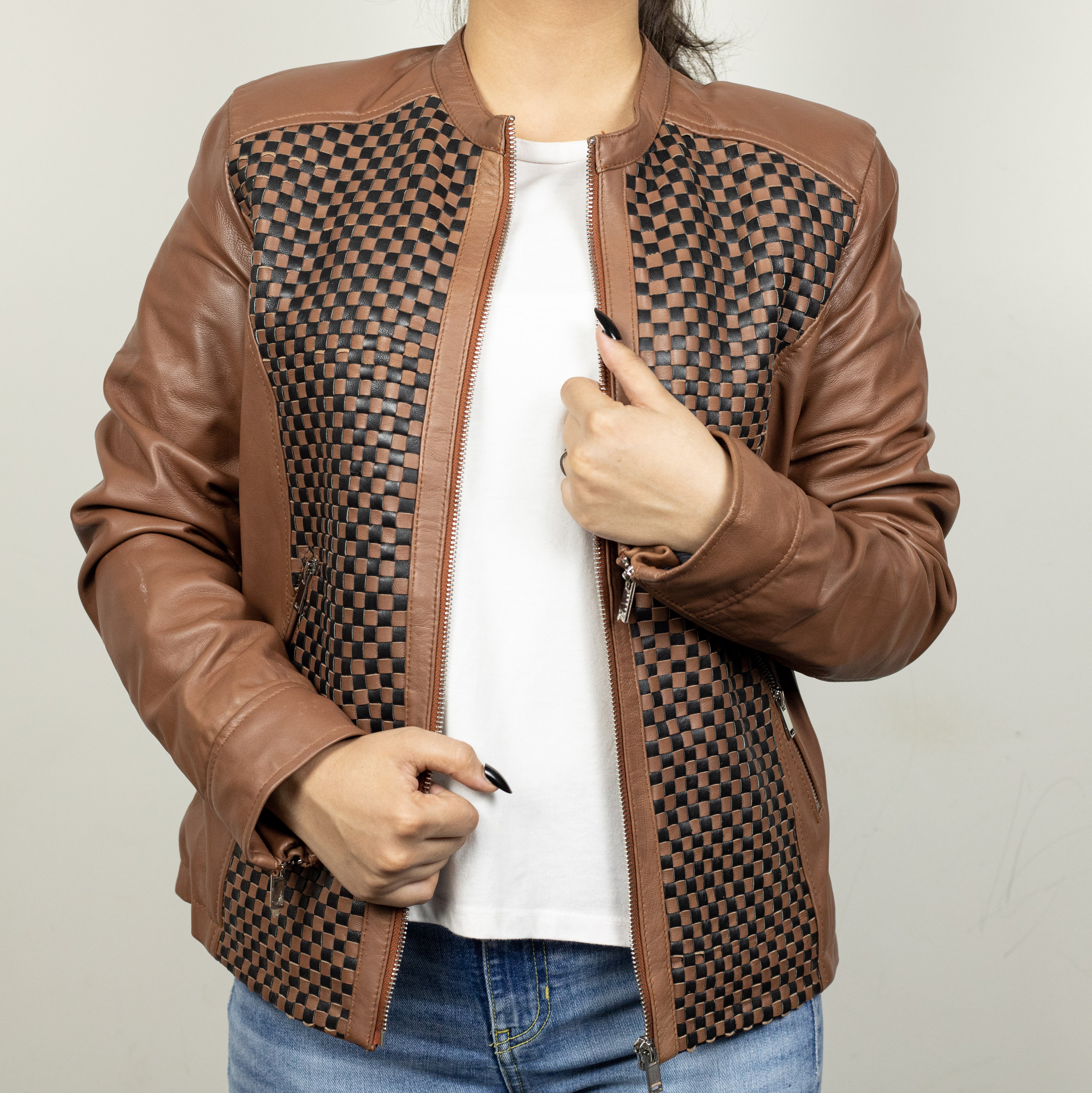 Women Cafe Racer Brown Leather Jacket