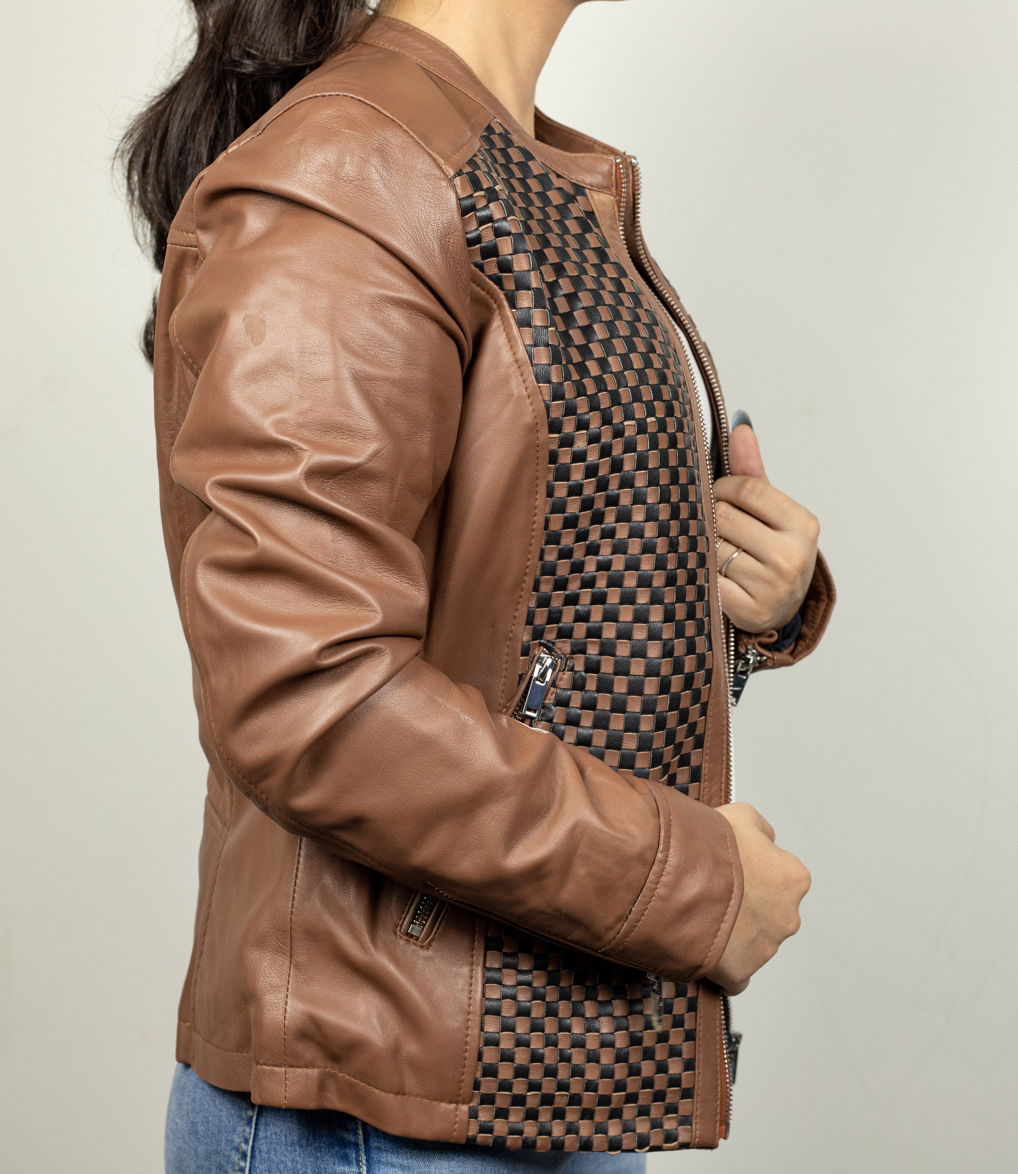 Women Cafe Racer Brown Leather Jacket