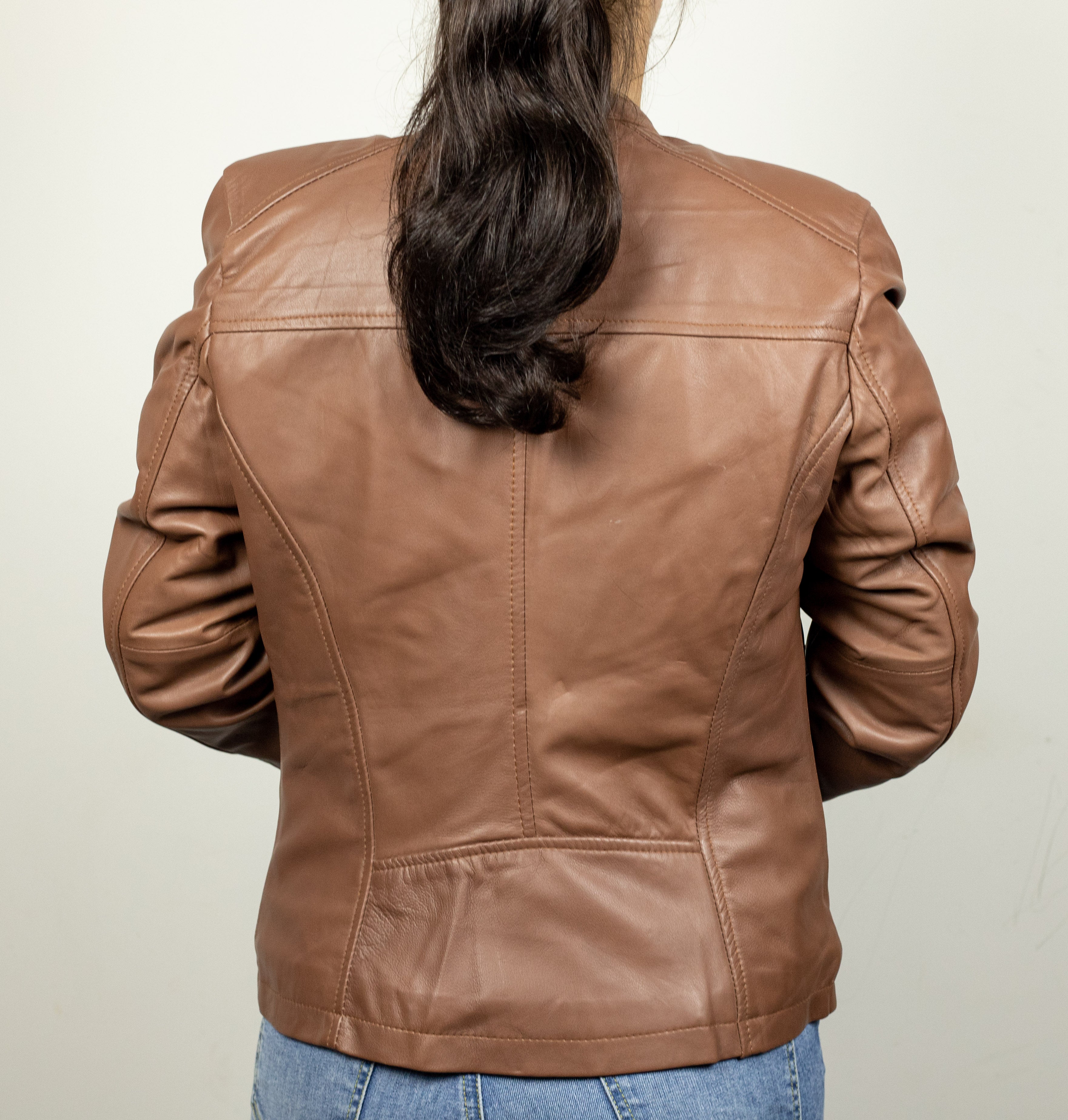 Women Cafe Racer Brown Leather Jacket