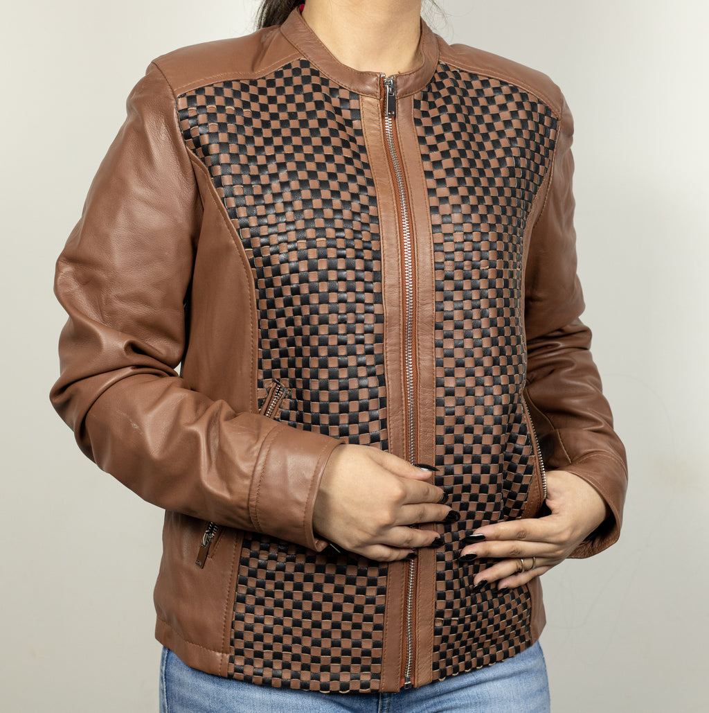 Women Cafe Racer Brown Leather Jacket